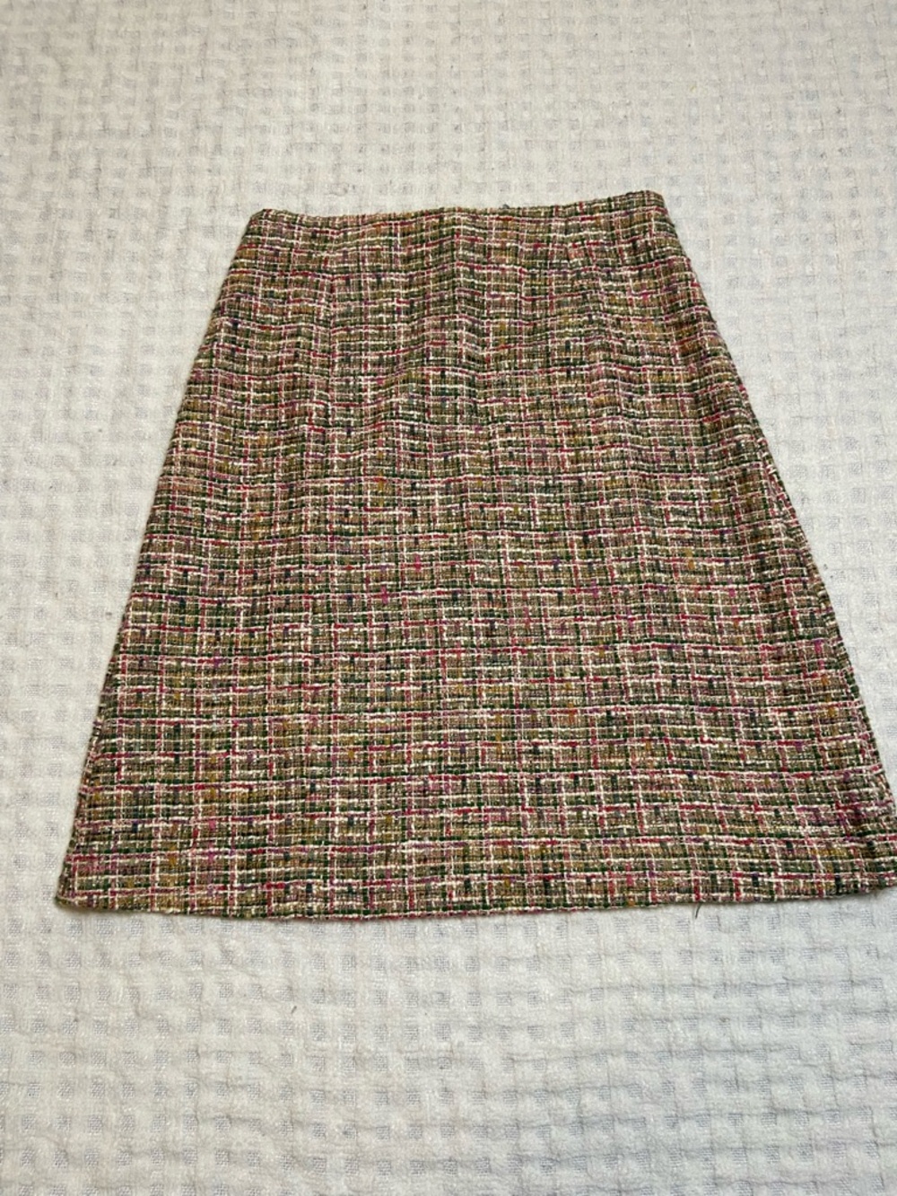 Doncaster Multicolor Tweed A-Line Skirt in Green and Pink